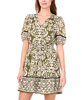 Msk Women's Short-Sleeve V-Neck A-line Dress