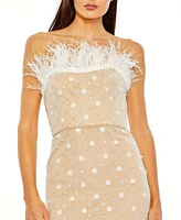 Mac Duggal Women's Floral Embellished Mesh Gown with Blouson Bodice and Fitted Skirt