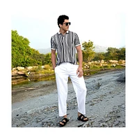 Men's Cream White & Midnight Black Multitrack Knit Polo T-Shirt