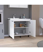 Salento 2 Freestanding Utility Base Cabinet with Stainless Steel Countertop and 2-Door, Smokey Oak
