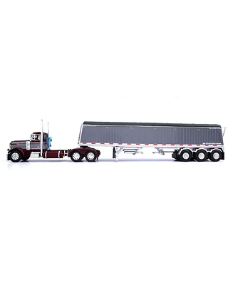 First Gear Dcp 1/64 Burgundy & Gray Peterbilt 379 Day Cab with Lode King Grain Hopper Trailer 60-1967
