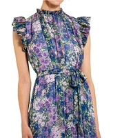 Mac Duggal Women's Printed Chiffon Ruffle Sleeve Gown With Bow Belt