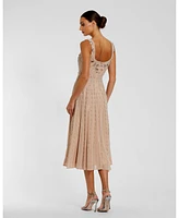Mac Duggal Women's Sleeveless Scoop Neck Beaded Georgette Midi Dress