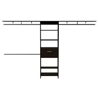 Zamora 70"W - 118"W Closet System, Three Hanging Rods, Five Shelves, One Drawer, Black