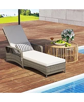 Gymax 2 Pcs Pe Wicker Chaise Lounge Chair 6-Position Adjustable Patio Recliner w/ Soft Cushions