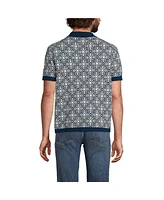 Lands' End Men's Short Sleeve Tile Jacquard Button Down Sweater Polo