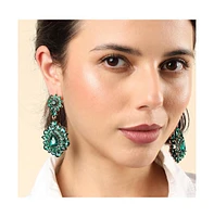 Sohi Women's Green Embellished Drop Earrings
