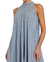 Mac Duggal Women's High Neck Sleeveless Sequin Embellished Trapeze A-line Dress