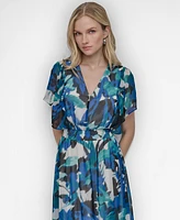 Dkny Women's V-Neck Smocked-Waist Flutter-Sleeve Midi Dress