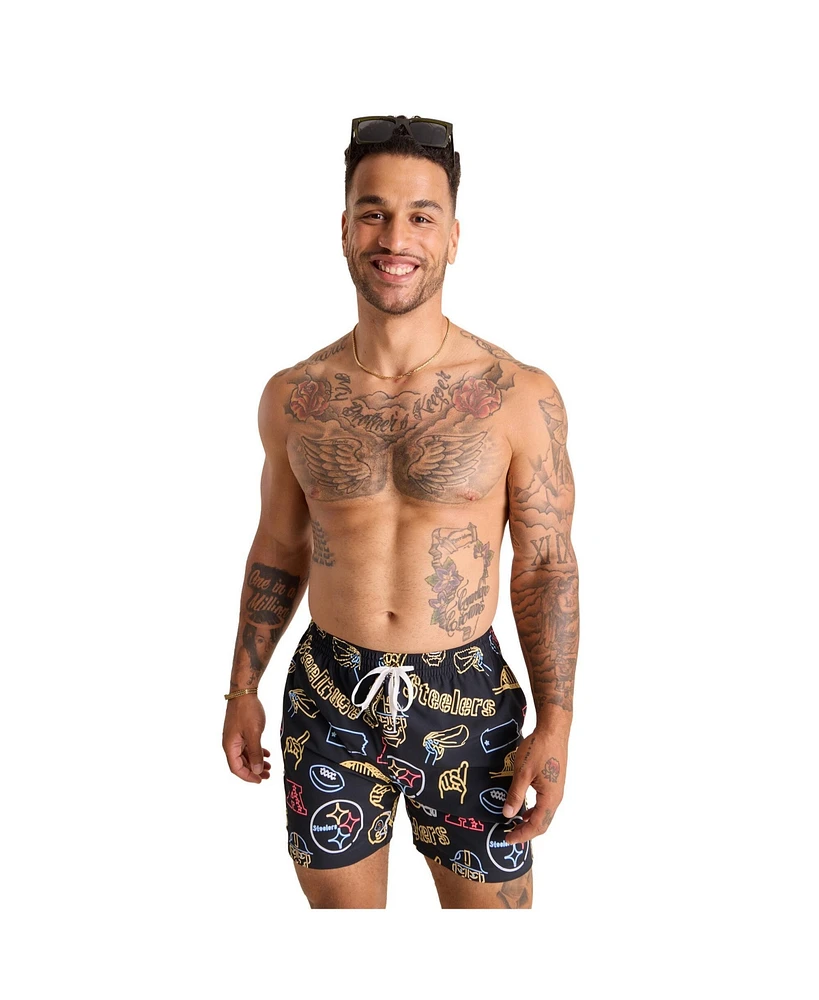 Chubbies Men's 5.5" Black Pittsburgh Steelers The Neon Lined Classic Swim Trunks