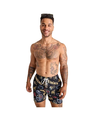 Chubbies Men's 5.5" Black Pittsburgh Steelers The Neon Lined Classic Swim Trunks