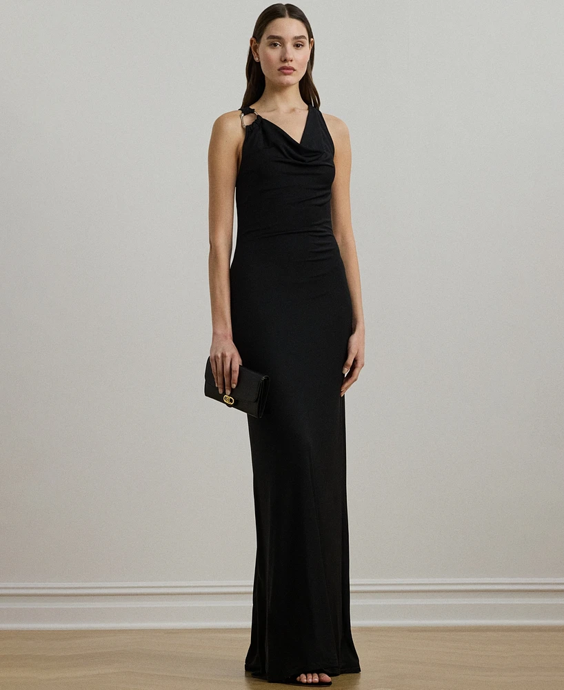 Lauren Ralph Women's Ring-Trim Jersey Cowlneck Gown