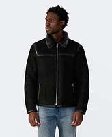 Furniq Uk Men's Leather Banded Sheepskin Casual Jacket, Washed Black with Brisa Wool