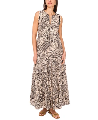 Vince Camuto Women's Paisley-Print Sleeveless-Crocheted-Trim Maxi Dress