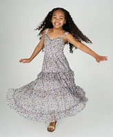 Rare Editions Big Girls 2-Piece Floral Maxi With Denim Vest and Dress Set