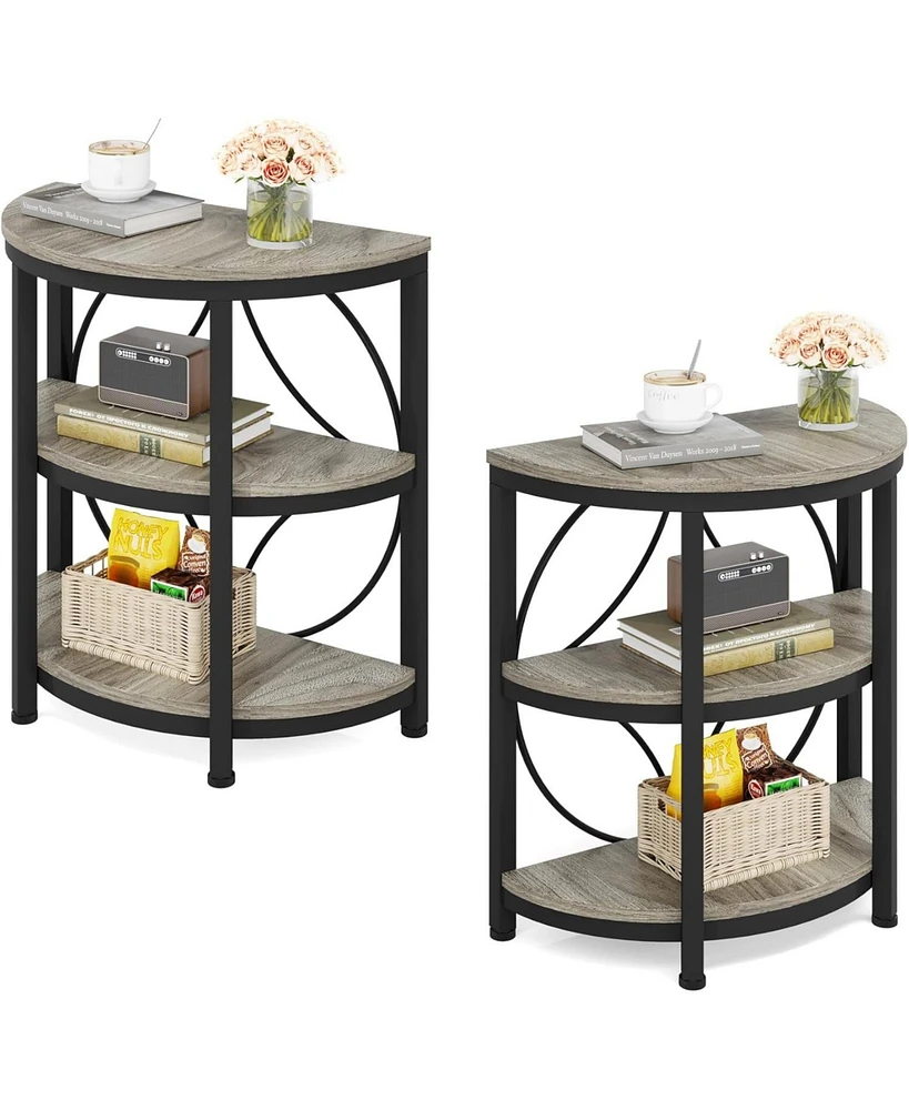 Tribesigns Half Round End Table, 3-Tier Narrow Side Table with Metal Frame, Circle Moon Small Coffee Accent for Living Room, Be