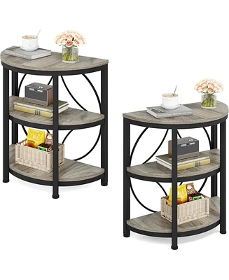 Tribesigns Half Round End Table, 3-Tier Narrow Side Table with Metal Frame, Circle Moon Small Coffee Accent for Living Room, Be