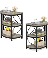 Tribesigns Half Round End Table, 3-Tier Narrow Side Table with Metal Frame, Circle Moon Small Coffee Accent for Living Room, Be