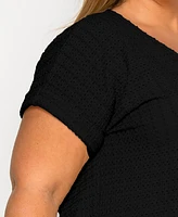 Coin 1804 Plus Eyelet Jersey V Neck Rolled Sleeve Top