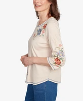 Alfred Dunner Women's El Paso Asymmetrical Floral Embroidered Top