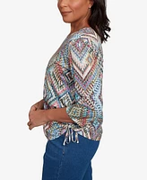 Alfred Dunner Women's El Paso Ikat Diamond Detailed Neckline Top