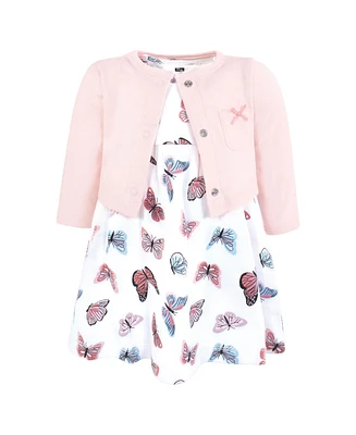 Hudson Baby Toddler Girls Cotton Dress and Cardigan Set, Sweet Butterflies