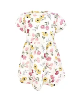 Hudson Baby Girls Cotton Dress and Cardigan Set, Soft Painted Floral