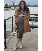 Pinkblush Maternity Light Olive V-Neck Long Sleeve Fitted Maxi Dress