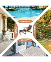 Gymax Set of 2 Folding Patio Acacia Wood Deck Chair Rattan Chaise Lounge Chair w/ Footrest