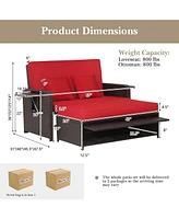 Gymax Rattan Loveseat Set Daybed Lounge w/ Storage Ottoman Side Tables Adjust Patio