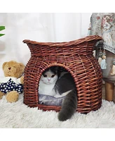 Bingopaw 2-in-1 Handwoven Willow Cat Bed & Storage Basket: Breathable, Reinforced Base, Arched Entry, 2-Tier