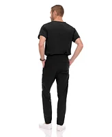 Medichic Men's Men Scrubs Set - Stretch V-Neck Scrub Top with 7-Pocket Pants Workwear Wine Large