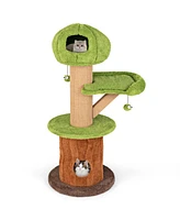 Slickblue Mushroom Cat Tree for Indoor Cats with 2 Cute Condos Plush Perch and Teasing Balls