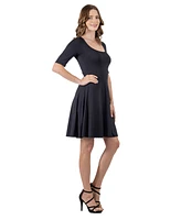 24seven Comfort Petite Apparel A Line Knee Length Dress Elbow Sleeves