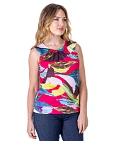24seven Comfort Apparel Petite Pink Pleated Crew Neck Back Closure Sleeveless Top