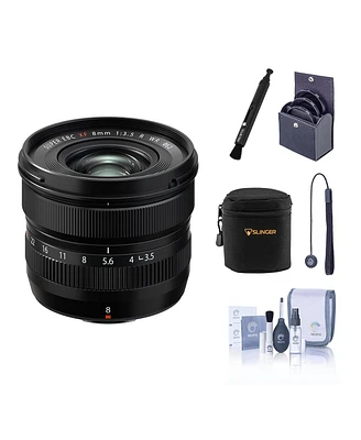 Fujifilm Xf 8mm f/3.5 R Wr Lens, Black with Slinger Soft Lens Case Small, 62mm Digital Essentials Filter Kit with Uv, Lens Pen Lens Cleaner, Complete