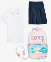 Nautica Big Girls Interlock Polo Shirt Pleated Scooter Skort Inmocean Love Backpack Lunch Bag Headphone Set
