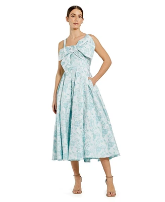Mac Duggal Women's Sleeveless Large Bow Detail Floral Brocade Dress