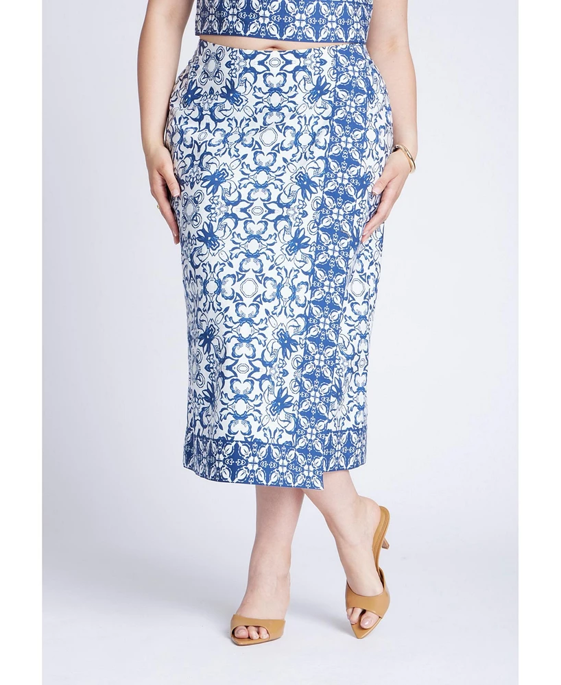 Eloquii Plus Border Print Midi Skirt