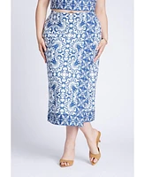 Eloquii Plus Border Print Midi Skirt