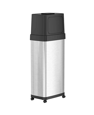 iTouchless Stainless Steel Dual Push Door Trash Can with AbsorbX Odor Filter and Wheels, Silver