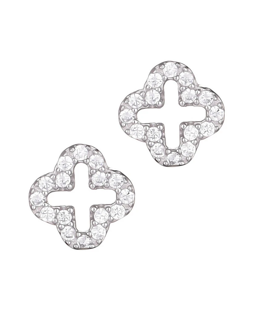 Adornia Fine .925 Sterling Silver Mini Clover Cz Outline Studs