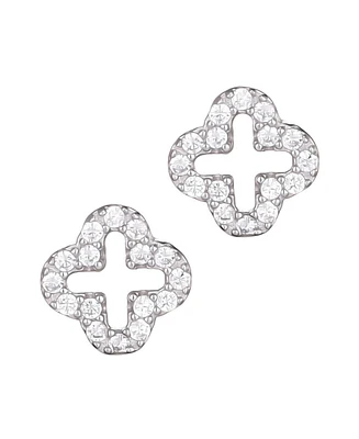 Adornia Fine .925 Sterling Silver Mini Clover Cz Outline Studs