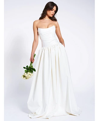 Miss Circle Women's Umay White Drop Waist Satin Corset Bridal Gown