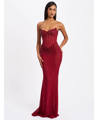 Miss Circle Women's Fatima Crystal Sleeveless Corset Mermaid Maxi Dress