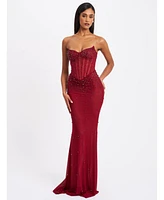 Miss Circle Women's Fatima Crystal Sleeveless Corset Mermaid Maxi Dress