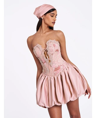Miss Circle Women's Palesa Pink Ballet Style Embroidered Bubble Hem Mini Dress