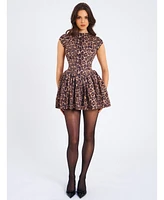 Miss Circle Women's Jacqueline Backless Cheetah Print Mini Puffy Dress