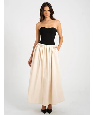Miss Circle Women's Sana Sweetheart Lace-up Back Drop Waist Maxi Dress