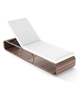 7-Position Adjustable Pe Rattan Outdoor Chaise Lounge Chair